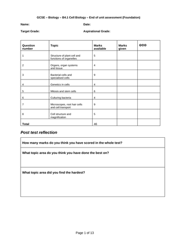 AQA Biology Paper 1 Revision materials GCSE | Teaching Resources