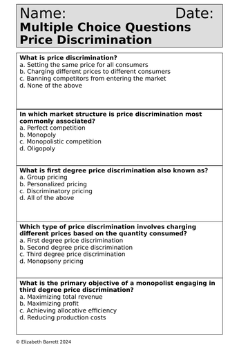 A Level Economics - Questions - Theme 3.4 - Price Discrimination ...