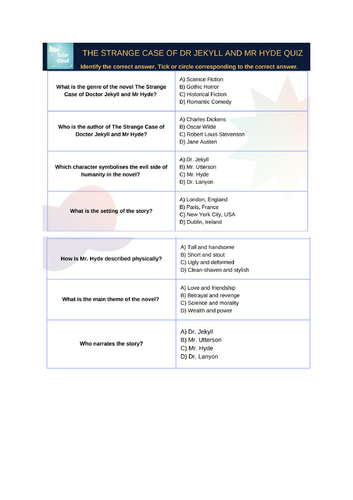 The Strange Case of Doctor Jekyll and Mr Hyde Multiple Choice Assessment