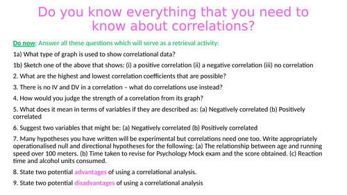 Year 2 Correlations Research Methods - A Level Psychology AQA