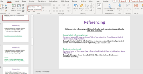 A2 Research M:Reporting Psychological Investigations - Sections of a scientific report - Referencing