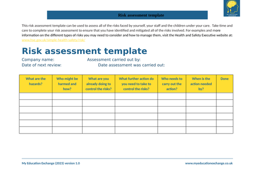 Policy - Risk Assessment Template | Teaching Resources