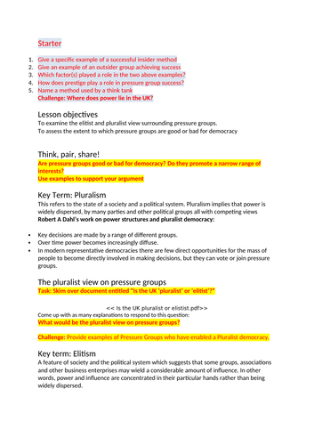 Pressure groups, pluralism and democracy