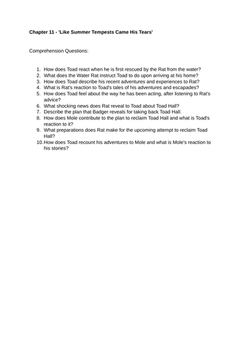 The Wind in the Willows Comprehension | Teaching Resources