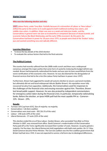 Case study - Cameron's election in 2010