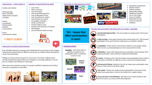 R184 Sports Studies Knowledge Organisers | Teaching Resources