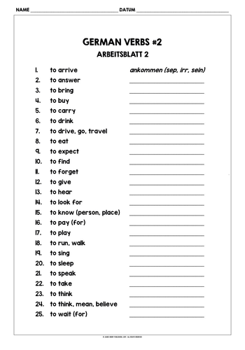 GERMAN VERBS WORKSHEETS FREEBIE #2 | Teaching Resources