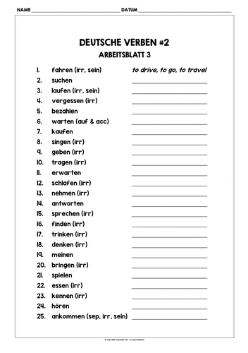 GERMAN VERBS WORKSHEETS FREEBIE #2 | Teaching Resources