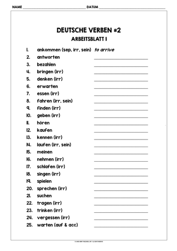 GERMAN VERBS WORKSHEETS FREEBIE #2 | Teaching Resources