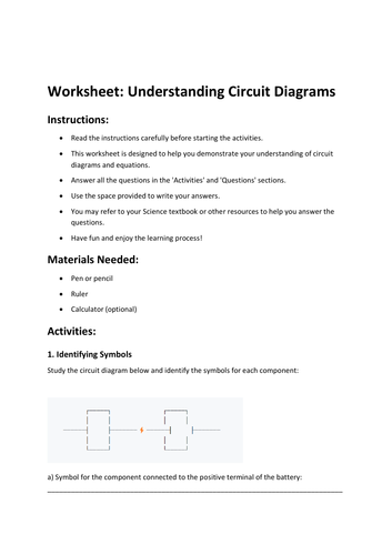 Worksheet: Understanding Circuit Diagrams | Teaching Resources