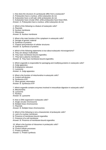 GCSE MCQs on eukaryotes & prokaryotes | Teaching Resources