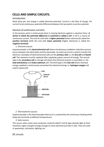 Cells and Simple Circuits | Teaching Resources