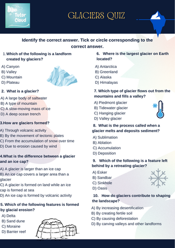 Landforms - Glaciers Quiz/Assessment