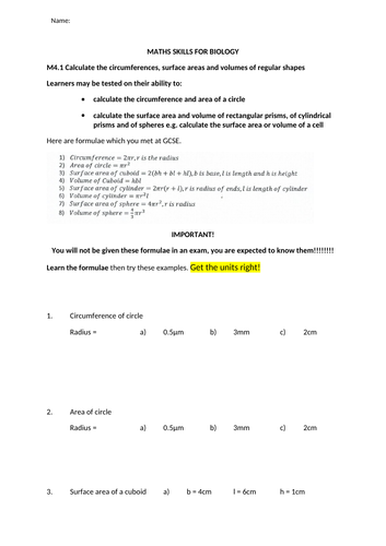 Complete lesson pack: Surface area to volume ratio, Fick's law and ...