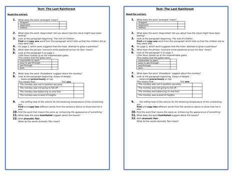 Year 6 SATs Style Comprehension Questions - The Last Rainforest ...
