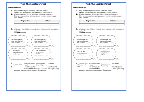 Year 6 SATs Style Comprehension Questions - The Last Rainforest ...