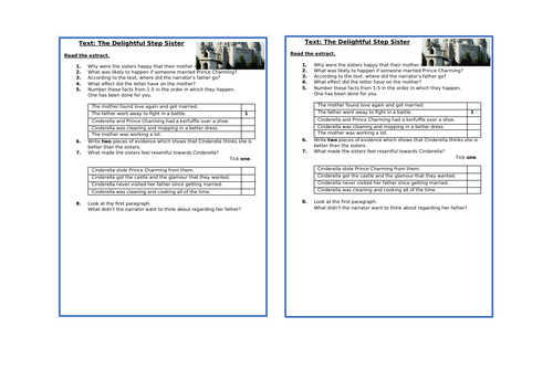 Year 6 SATs Style Comprehension Questions - Delightful Step-Sister ...