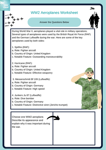 WW2 Aeroplanes Worksheet