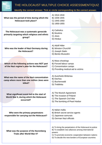 The Holocaust Multiple Choice Assessment/Quiz