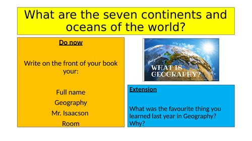 What are the seven continents and oceans of the world?