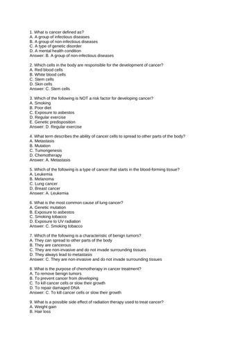 GCSE MCQs on cancer | Teaching Resources