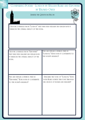 London by William Blake and Exposure by Wilfred Owen Comparing Poems Worksheet