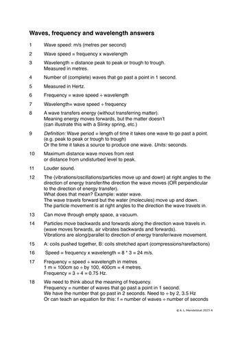 Wave Speed Frequency And Wavelength Worksheet Edexcel Gcse Physics 9 1 Teaching Resources 1453