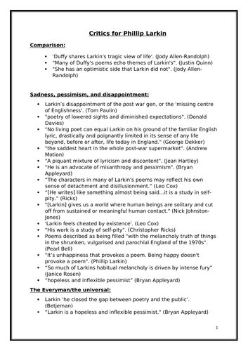 The poetry of Phillip Larkin: Eduqas A Level | Teaching Resources