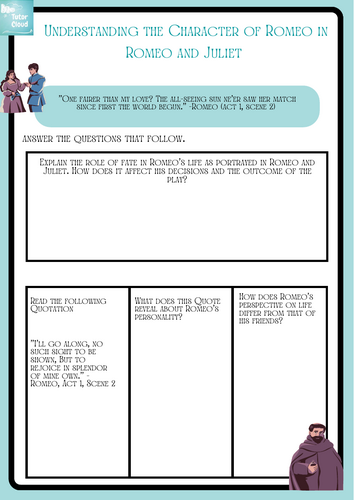 Understanding the Character of Romeo Worksheet Romeo and Juliet William Shakespeare