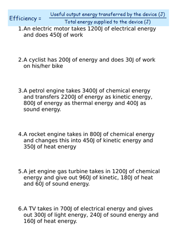 P1.7 Energy and efficiency | Teaching Resources