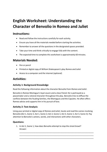 Understanding the Character of Benvolio in Romeo and Juliet