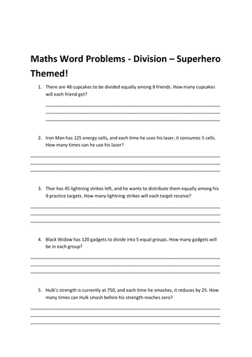 Maths Word Problems - Division – Superhero Themed!