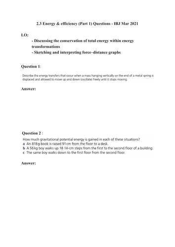 IBDP Physics 2.3 Work, Energy, Power | Teaching Resources