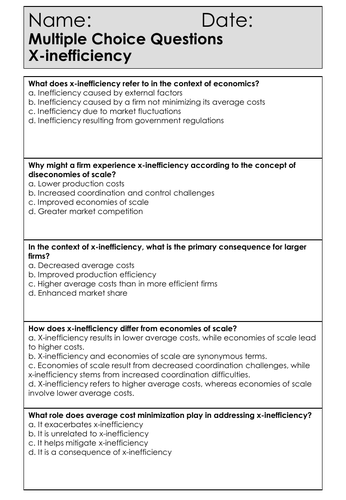 A Level Economics - Question Worksheets - Theme 3.4 - X-inefficiency ...