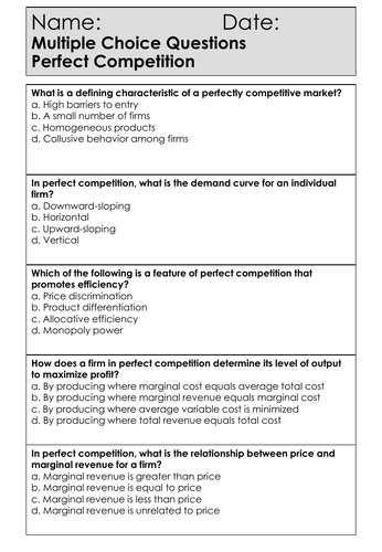 A Level Economics - Question Worksheets - Theme 3.4 - Perfect ...