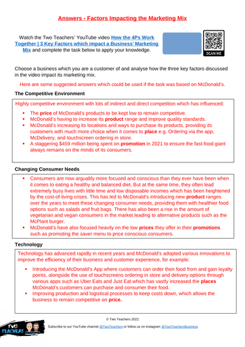 Factors Impacting the Marketing Mix | Activity Worksheet and Video ...