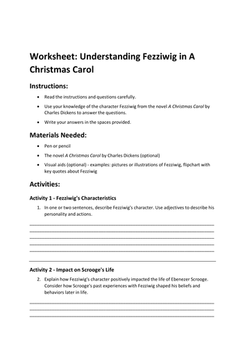 Worksheet: Understanding Fezziwig in A Christmas Carol