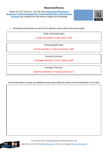 Efficiency Ratios | Activity Worksheet and Video | Teaching Resources