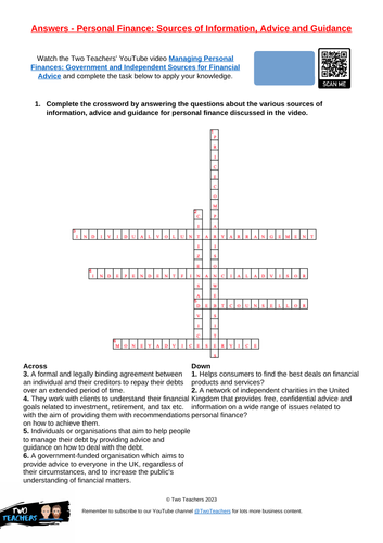 Sources of Financial Advice | Activity Worksheet and Video | Teaching ...