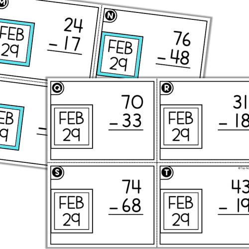 Leap Year Day 2024 2 Digit Subtraction with Regrouping Teaching Resources