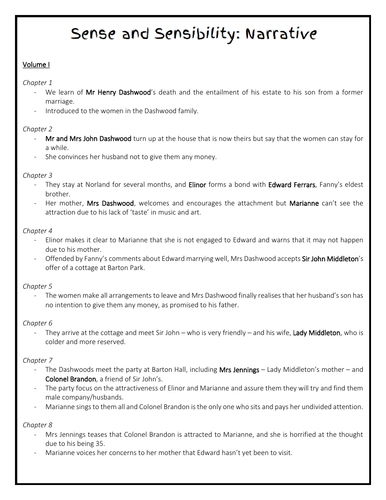 Sense and Sensibility Narrative Overview | Teaching Resources