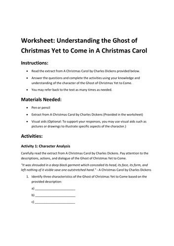 Worksheet: Understanding the Ghost of Christmas Yet to Come in A Christmas Carol