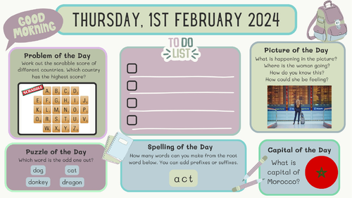 Morning Daily Starter Slides & Tasks for February ASN/ASD colours ...