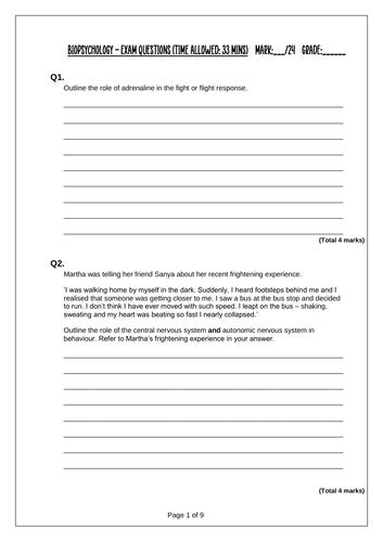 AQA A Level Psychology - Biopsychology 30 Min Exam Question and Mark ...