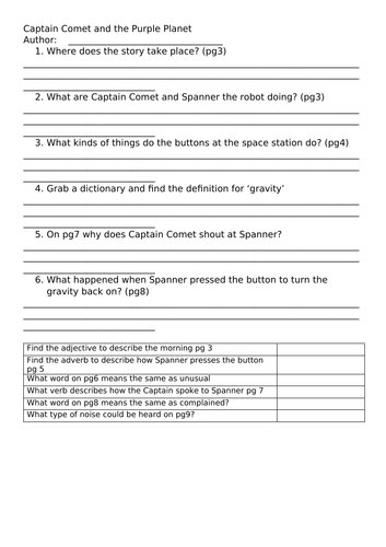 Guided Reading Captain Comet and the Purple Planet | Teaching Resources