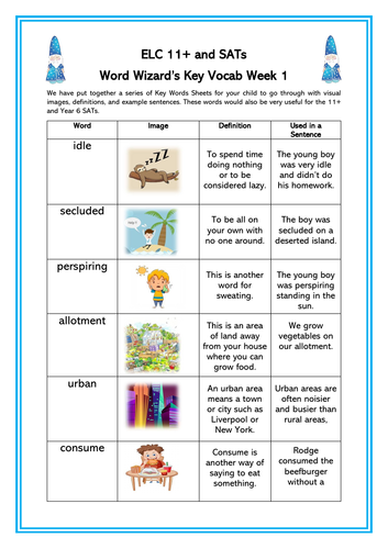 Week One - Key Word Vocab Sheet