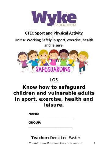 Learning objective 5: CTEC Sport Unit 4 Working Safely in Sport exercise health and leisure.