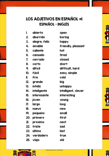 SPANISH ADJECTIVES WORKSHEETS FREEBIE #1 | Teaching Resources