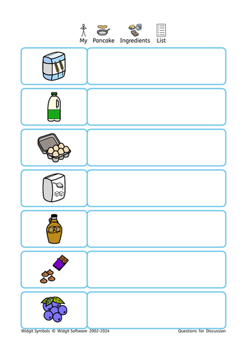 Pancake Day Ingredients Writing Frame (Widgit Symbols)