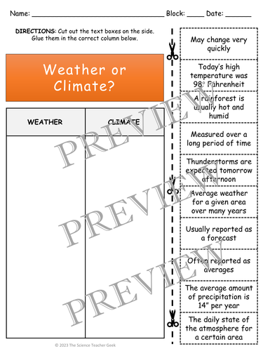 Weather or Climate | Cut and Paste Sorting Activity | Teaching Resources